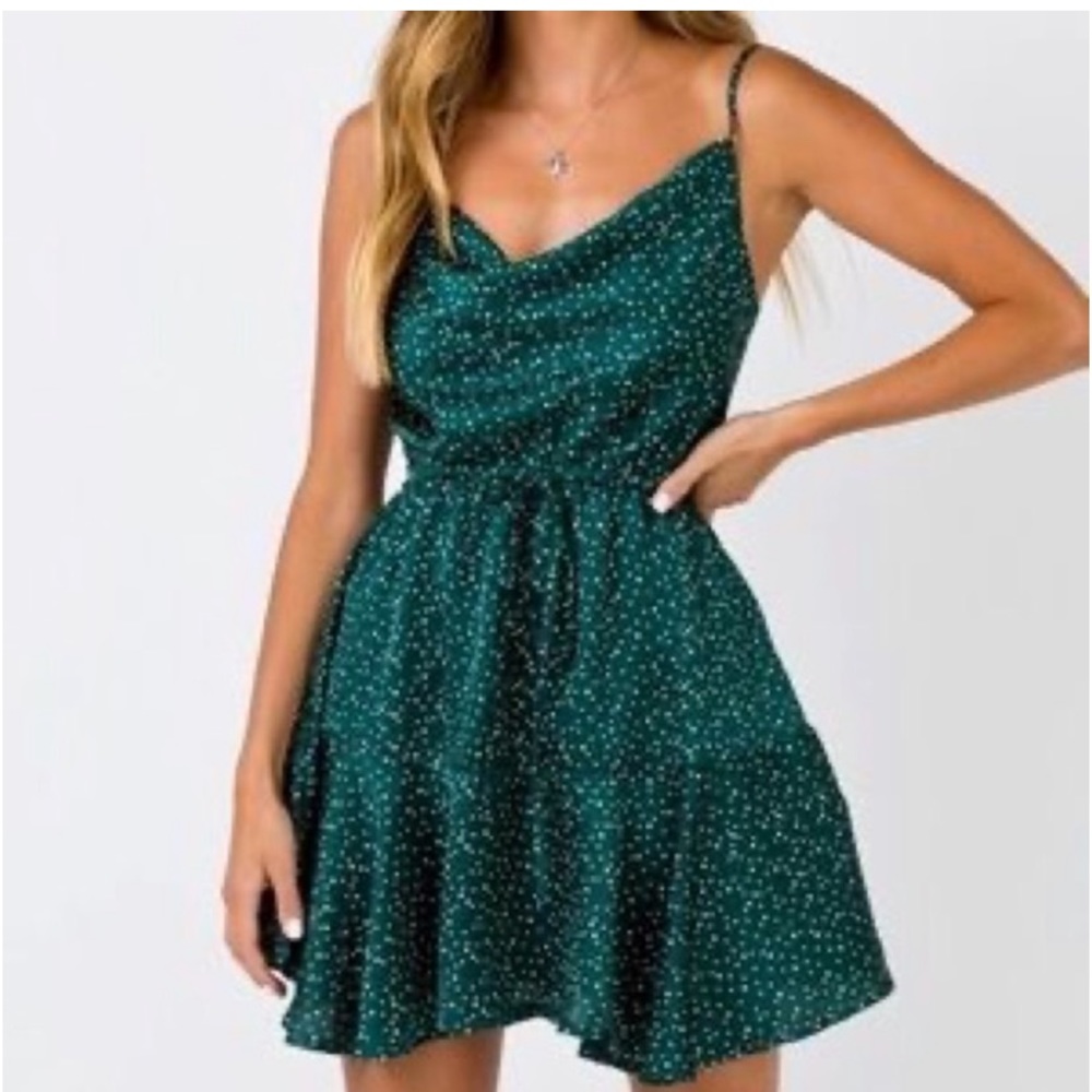 Princess Polly dark green satin mini